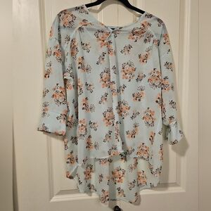 Cruel Denim Blouse Top Floral 3/4 Sleeve Sheer  SZ S